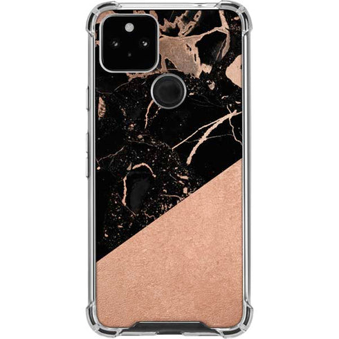 Black and Rose Gold Marble Split Google Pixel 5a 5G Clear Case